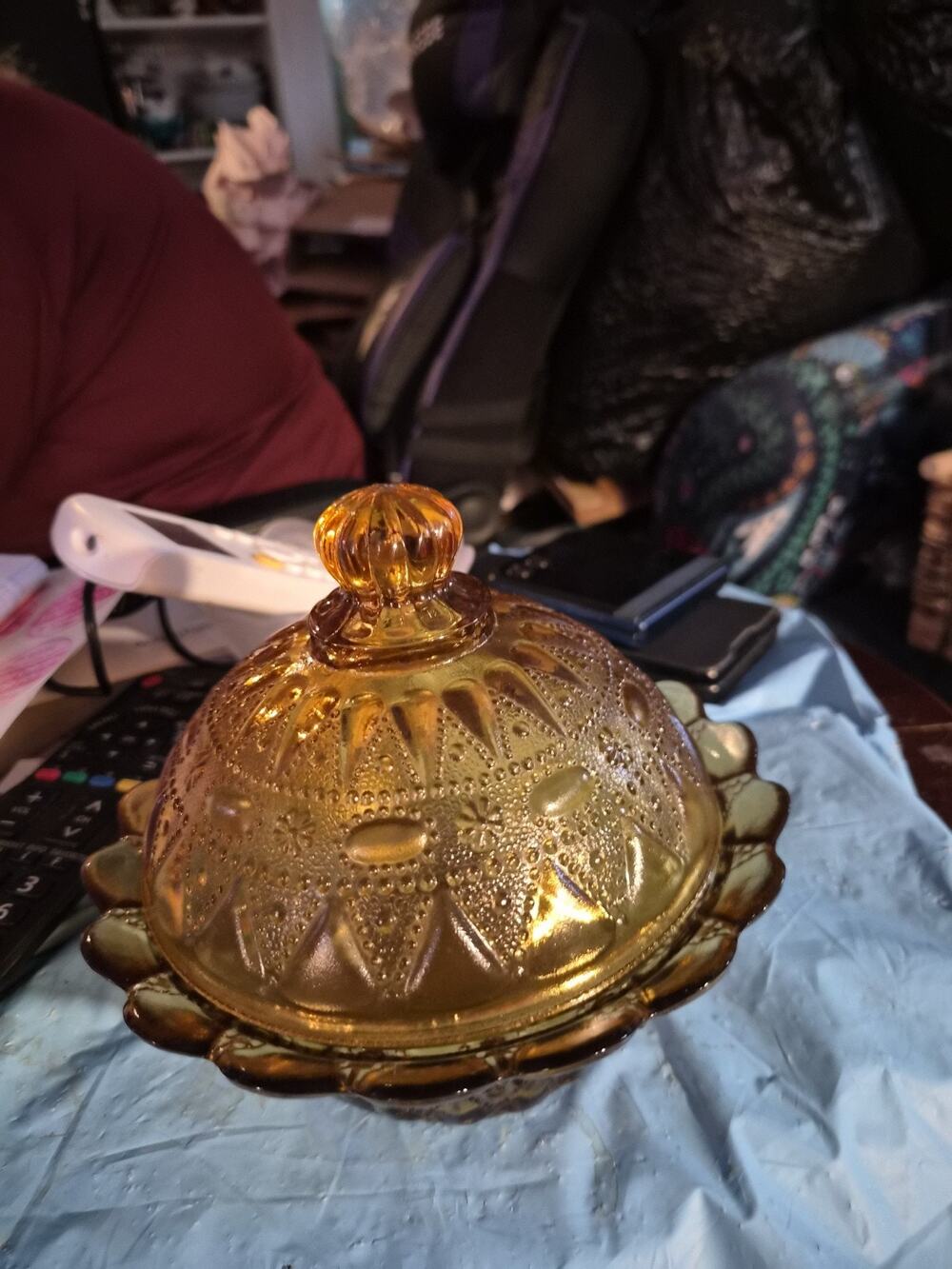 Vintage Kimple Wheaton honey amber Color in The Lace and Dew Drop pattern Some
